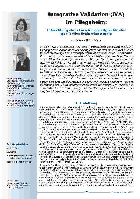Integrative Validation (IVA) im Pflegeheim: Entwicklung eines Forschungsdesigns für eine qualitative Evaluationsstudie