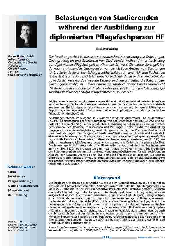 Belastungen von Studierenden während der Ausbildung zur diplomierten Pflegefachperson HF