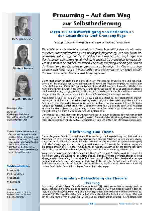 Prosuming – Auf dem Weg zur Selbstbedienung – Ideen zur Selbstbeteiligung von Patienten an der Gesundheitsund Krankenpflege
