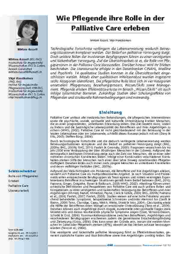 Wie Pflegende ihre Rolle in der Palliative Care erleben