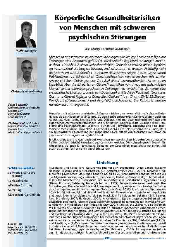 Körperliche Gesundheitsrisiken von Menschen mit schweren psychischen Störungen