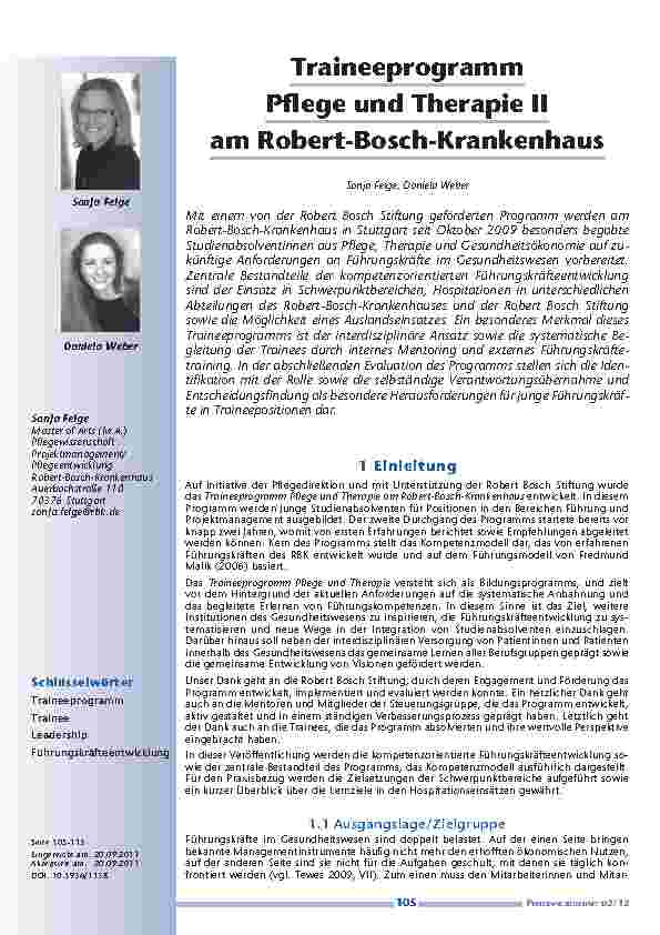 Traineeprogramm Pflege und Therapie II am Robert-Bosch-Krankenhaus