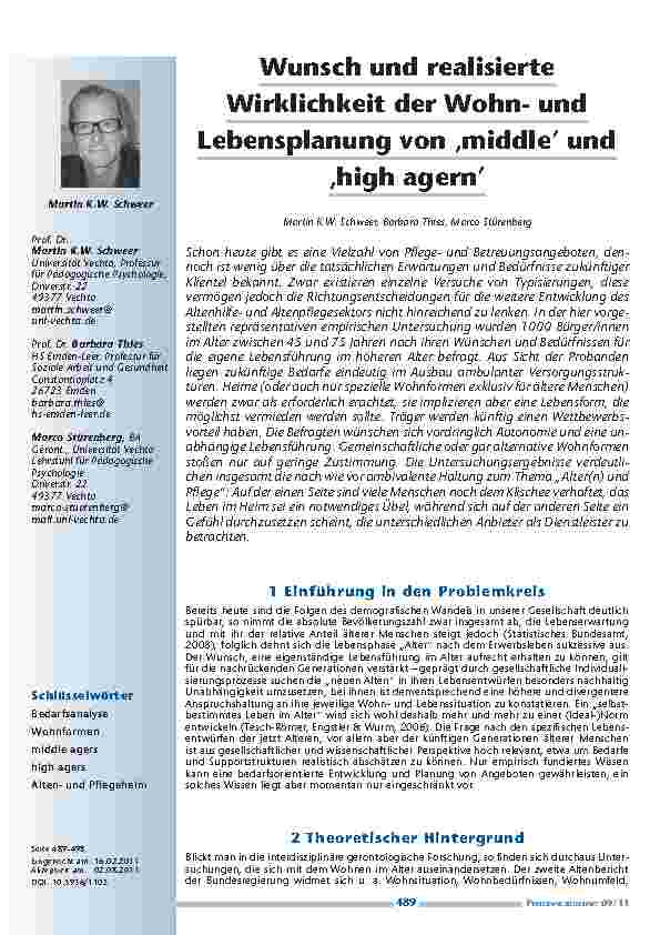 Wunsch und realisierte Wirklichkeit der Wohnund Lebensplanung von ‚middle’ und ‚high agern’