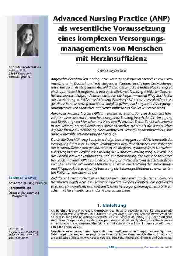Advanced Nursing Practice (ANP) als wesentliche Voraussetzung eines komplexen Versorgungsmanagements von Menschen mit Herzinsuffizienz