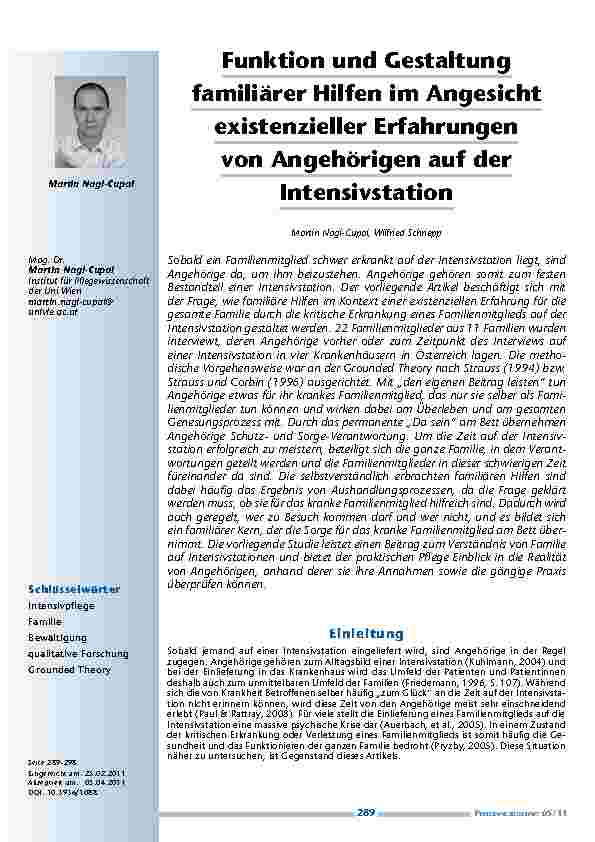 Funktion und Gestaltung familiärer Hilfen im Angesicht existenzieller Erfahrungen von Angehörigen auf der Intensivstation