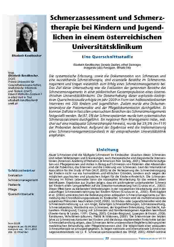 Schmerzassessment und Schmerztherapie bei Kindern und Jugendlichen in einem österreichischen Universitätsklinikum. Eine Querschnittsstudie