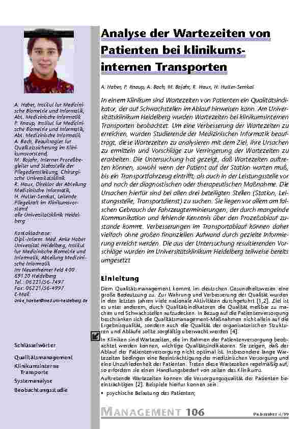 Analyse der Wartezeiten von Patienten bei klinikums-internen Transporten