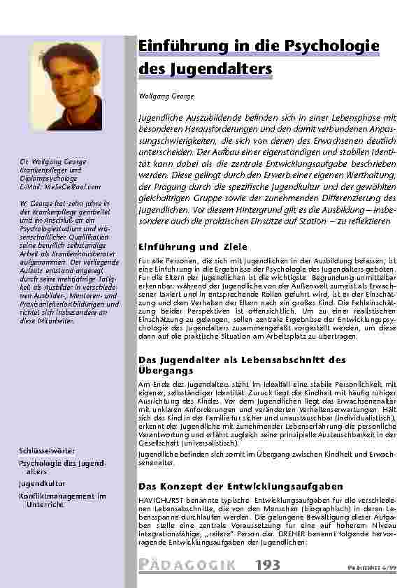 Einführung in die Psychologie des Jugendalters