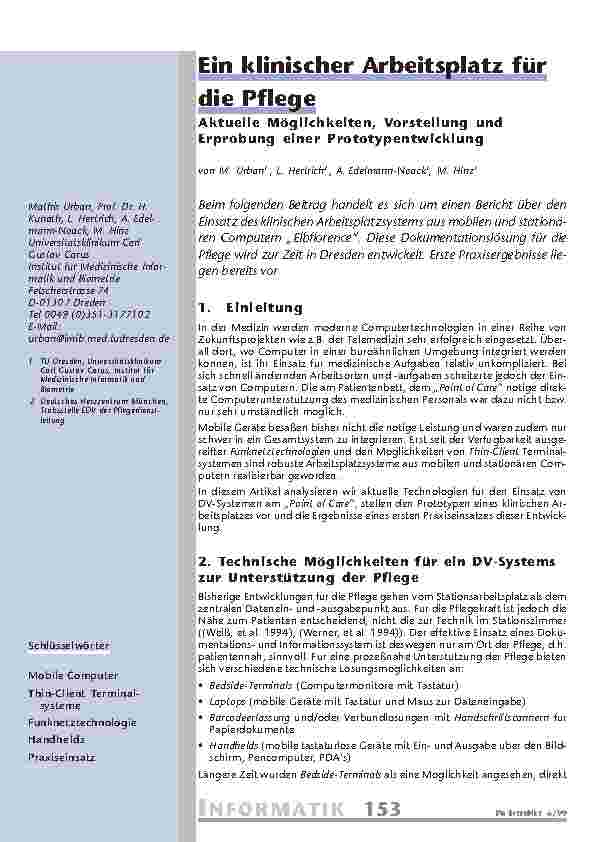 Ein klinischer Arbeitsplatz für die Pflege