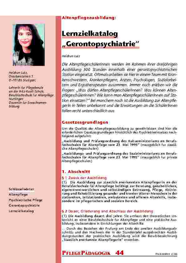 Lernzielkatalog „ Gerontopsychiatrie“