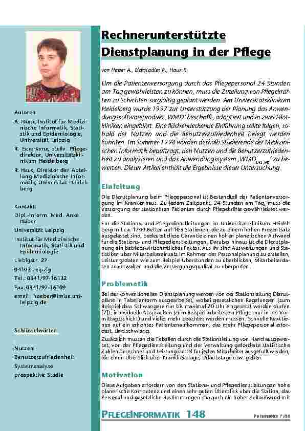 Rechnerunterstützte Dienstplanung in der Pflege