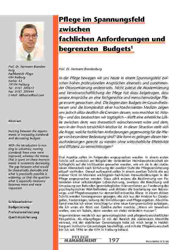 Pflege im Spannungsfeld zwischen fachlichen Anforderungen und begrenzten Budgets