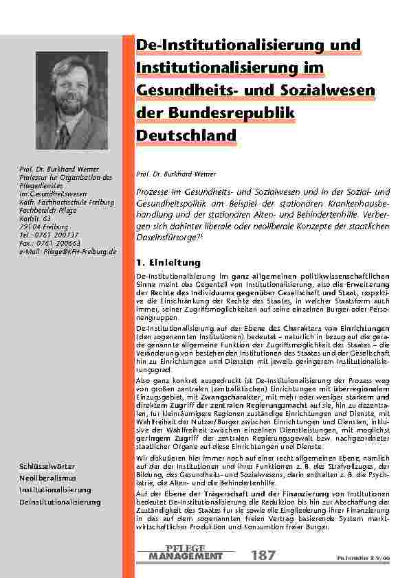 De-Institutionalisierung und Institutionalisierung im Gesundheitsund Sozialwesen der Bundesrepublik Deutschland