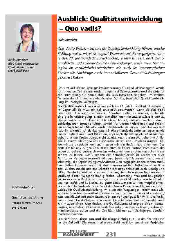 Ausblick: Qualitätsentwicklung – Quo vadis?