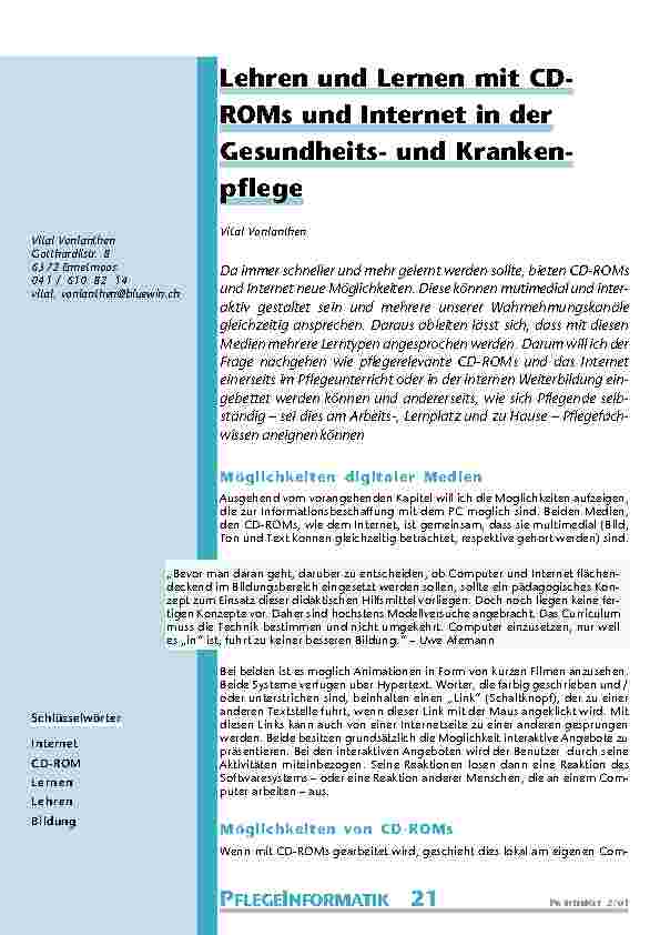 Lehren und Lernen mit CD-ROMs und Internet in der Gesundheitsund Kranken-pflege