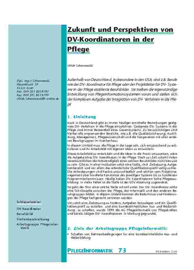 Zukunft und Perspektiven von DV-Koordinatoren in der Pflege