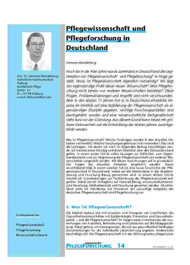 [doc_200906] Pflegewissenschaft und Pflegeforschung in Deutschland