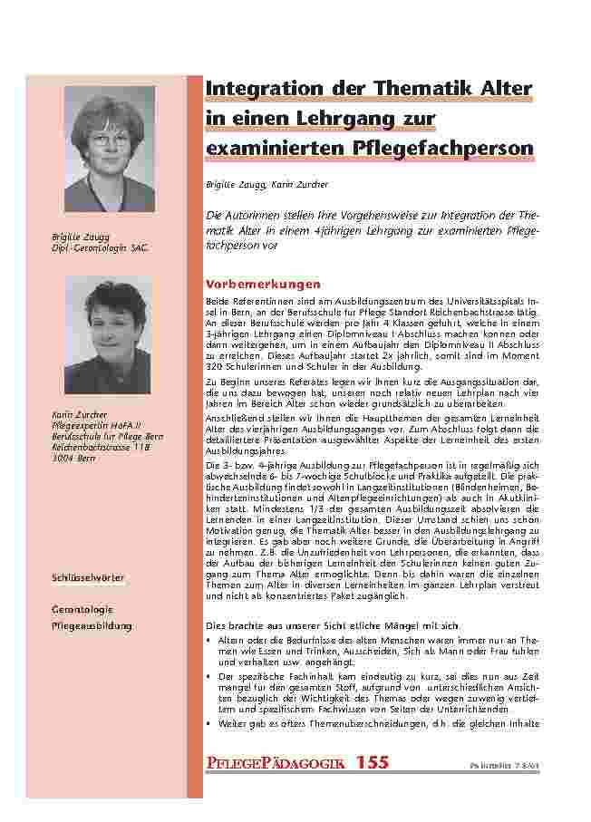 [doc_200901] Integration der Thematik Alter in einen Lehrgang zur examinierten Pflegefachperson