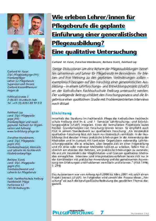 Wie erleben Lehrer/innen für Pflegeberufe die geplante Einführung einer generalistischen Pflegeausbildung? Eine qualitative Untersuchung