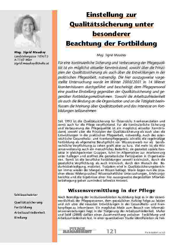 Einstellung zur Qualitätssicherung unter besonderer Beachtung der Fortbildung