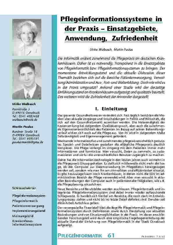 Pflegeinformationssysteme in der Praxis – Einsatzgebiete, Anwendung, Zufriedenheit