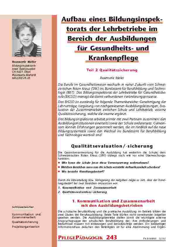 Aufbau eines Bildungsinspektorats der Lehrbetriebe im Bereich der Ausbildungen für Gesundheitsund Krankenpflege