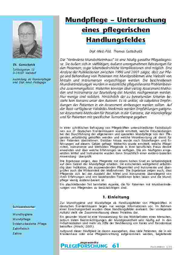 Mundpflege – Untersuchungeines pflegerischenHandlungsfeldes
