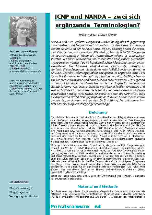 ICNP und NANDA – zwei sichergänzende Terminologien?
