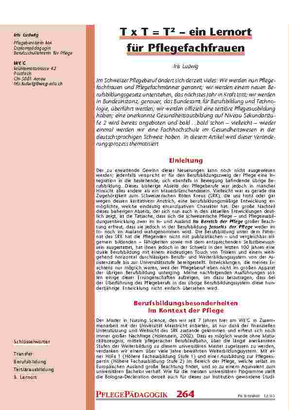 T x T = T² – ein Lernortfür Pflegefachfrauen