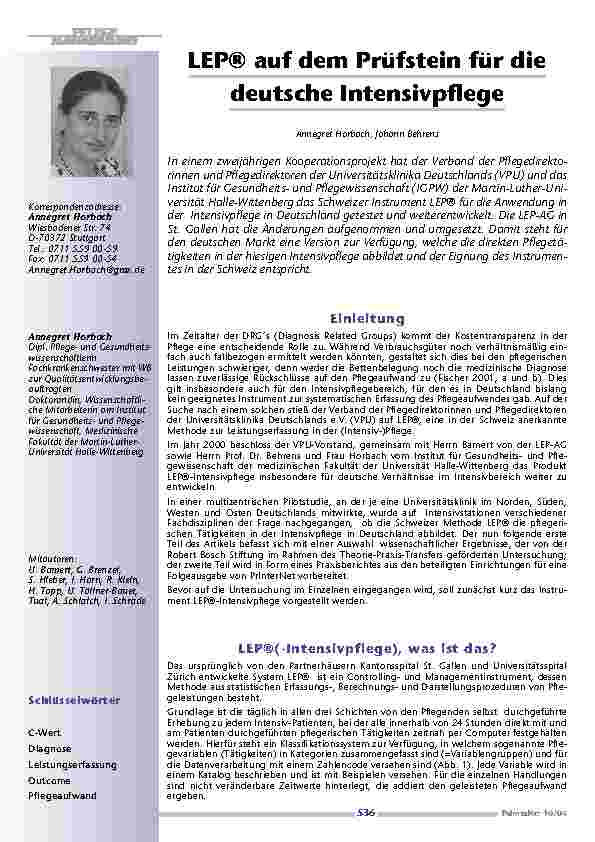 LEP® auf dem Prüfstein für diedeutsche Intensivpflege