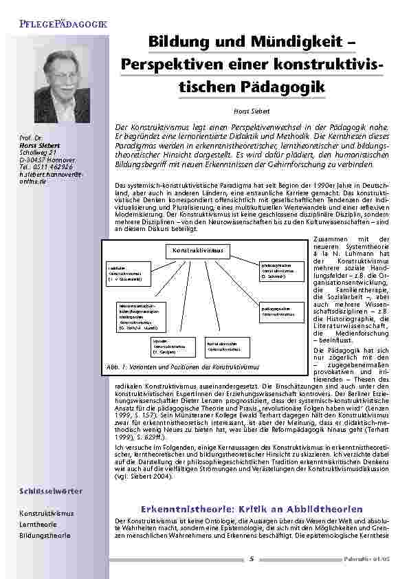 Bildung und Mündigkeit –Perspektiven einer konstruktivistischenPädagogik