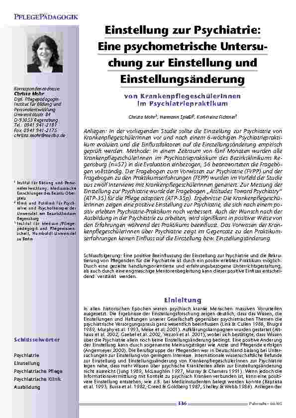 Einstellung zur Psychiatrie: Eine psychometrische Untersuchung zur Einstellung und Einstellungsänderung