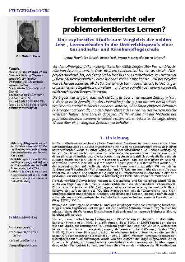 Frontalunterricht oder problemorientiertes Lernen?