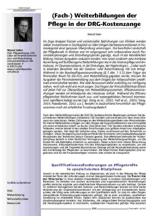 (Fach-) Weiterbildungen der Pflege in der DRG-Kostenzange