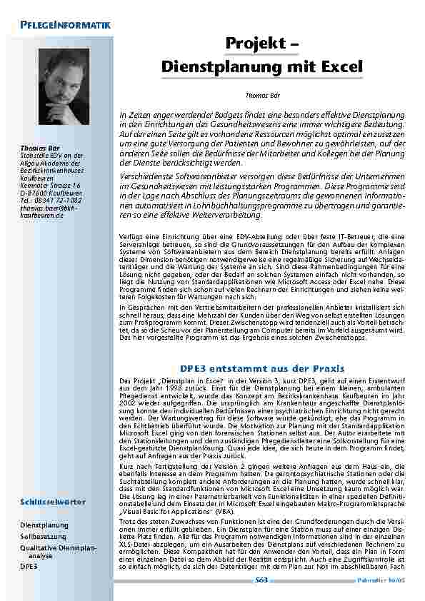 Projekt – Dienstplanung mit Excel