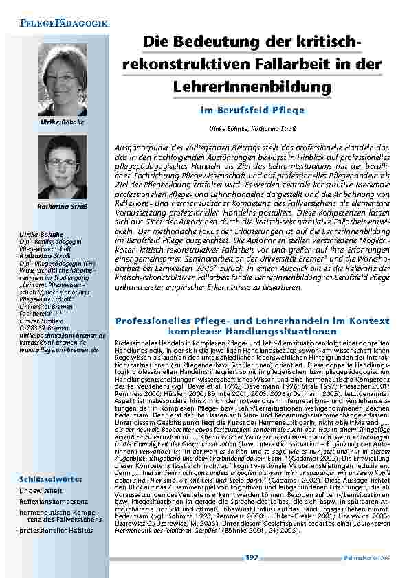 Die Bedeutung der kritisch-rekonstruktiven Fallarbeit in derLehrerInnenbildung