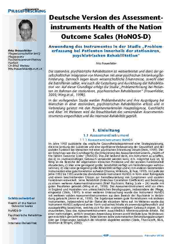 Deutsche Version des Assessment-instruments Health of the NationOutcome Scales (HoNOS-D)