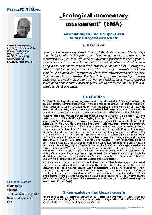 „Ecological momentary assessment“ (EMA). Anwendungen und Perspektivenin der Pflegewissenschaft