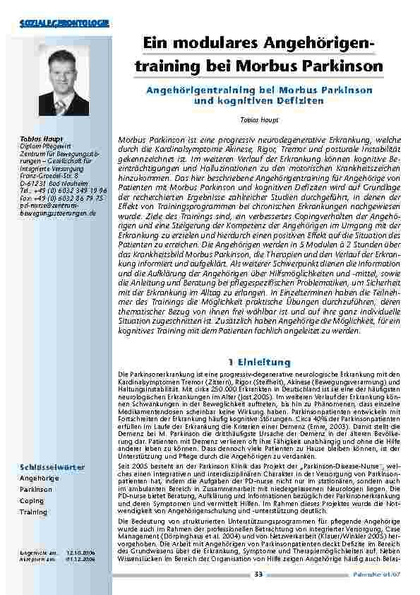 Ein modulares Angehörigentraining bei Morbus Parkinson