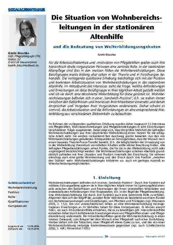 Die Situation von Wohnbereichsleitungen in der stationärenAltenhilfe