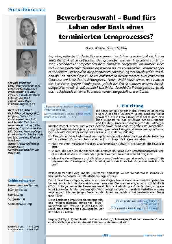 Bewerberauswahl – Bund fürsLeben oder Basis einesterminierten Lernprozesses?