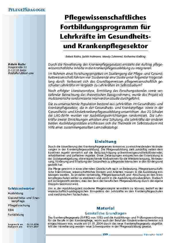 PflegewissenschaftlichesFortbildungsprogramm fürLehrkräfte im GesundheitsundKrankenpflegesektor