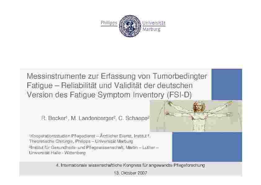 Messinstrumente zur Erfassung von Tumorbedingter Fatigue – Reliabilität und Validität der deutschen Version des Fatigue Symptom Inventory (FSI-D)