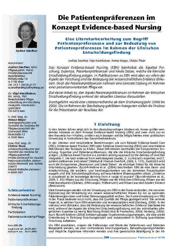 Die Patientenpräferenzen im Konzept Evidence-based Nursing