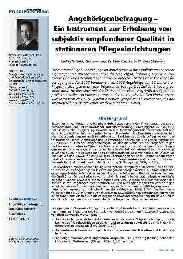 Angehörigenbefragung – Ein Instrument zur Erhebung von subjektiv empfundener Qualität in stationären Pflegeeinrichtungen