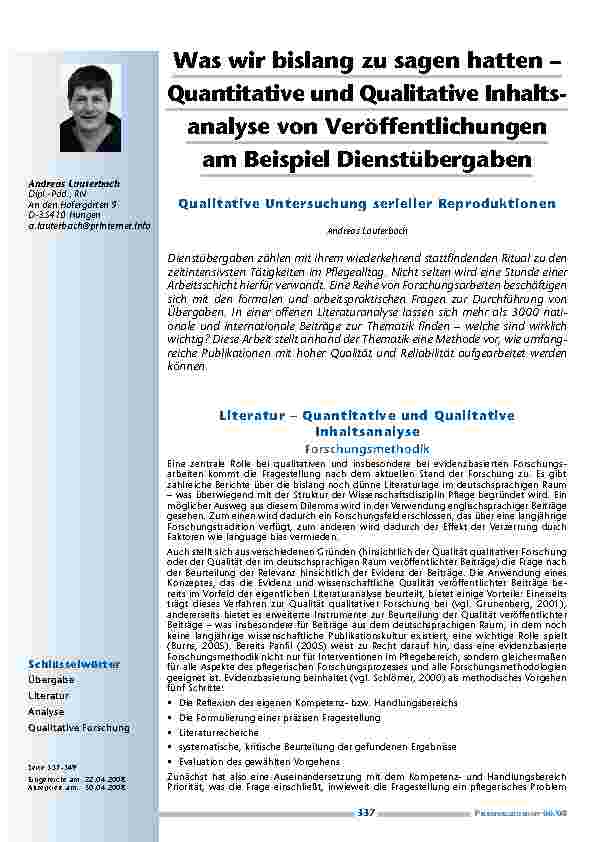 Was wir bislang zu sagen hatten –Quantitative und Qualitative Inhaltsanalysevon Veröffentlichungenam Beispiel Dienstübergaben. Qualitative Untersuchung serieller Reproduktionen
