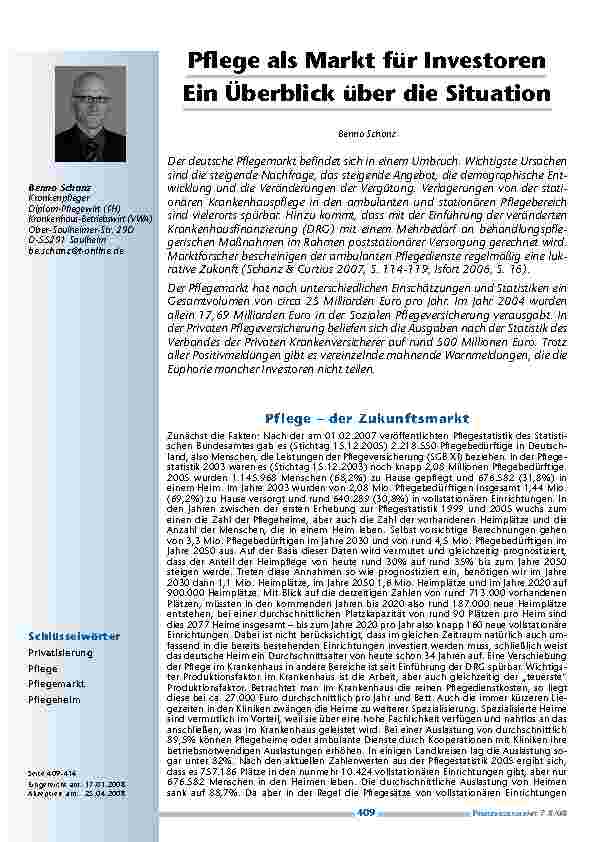 Pflege als Markt für Investoren – Ein Überblick über die Situation
