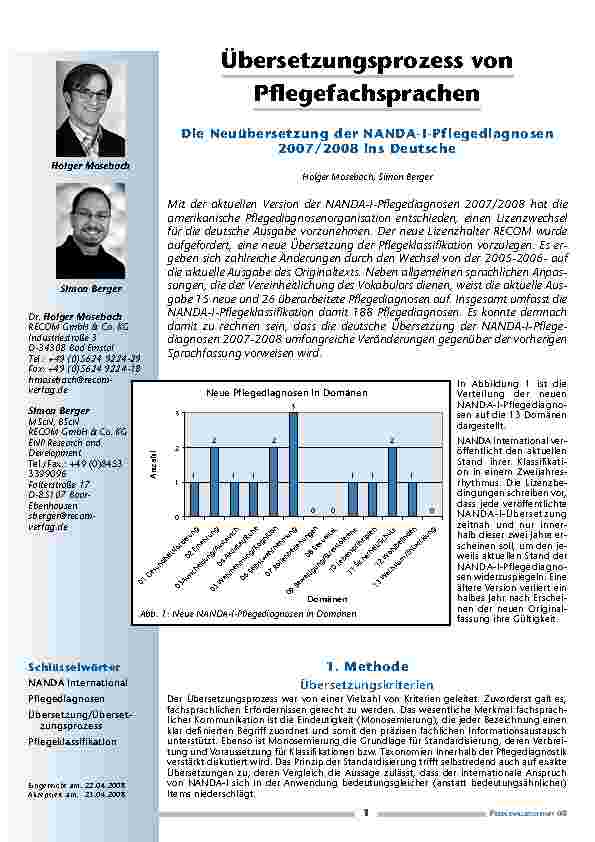 Übersetzungsprozess von Pflegefachsprachen - Die Neuübersetzung der NANDA-I-Pflegediagnosen 2007/2008 ins Deutsche