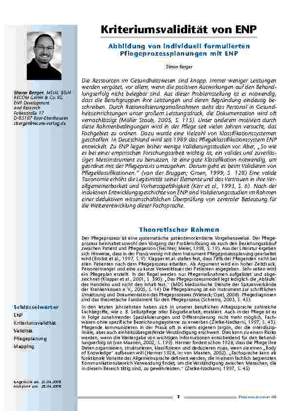 [doc_200226] Kriteriumsvalidität von ENP - Abbildung von individuell formulierten Pflegeprozessplanungen mit ENP