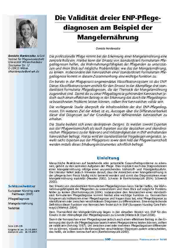 Die Validität dreier ENP-Pflegediagnosen am Beispiel der Mangelernährung
